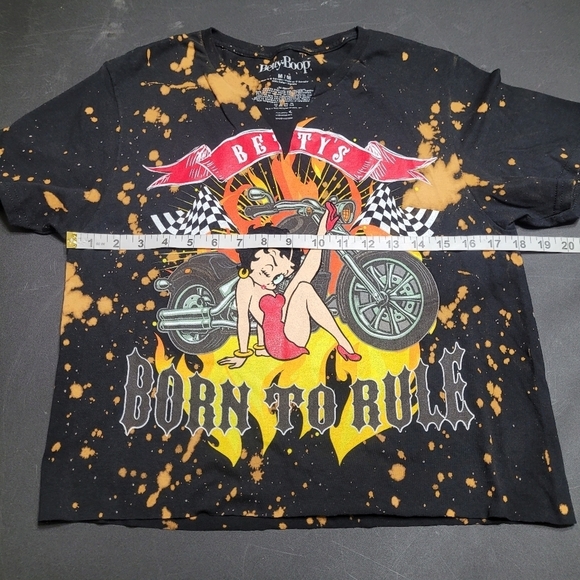 Betty Boop Biker Black Bleached Tie Dye Crop Top Size Medium - Picture 5 of 6